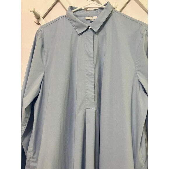 J Jill Light Blue Dipped Hem Popover Tunic Office Top Wear Stretch Size Large - Picture 2 of 10